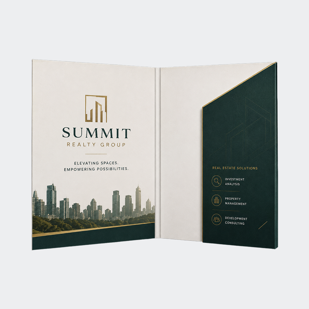 A4 Glued Presentation Folder, 6–9mm Capacity, 1 Pocket, Business Card Slots – CG00044 1 A4 glued presentation folder with 1 pocket and business card slots, 6–9mm capacity (CG00044)